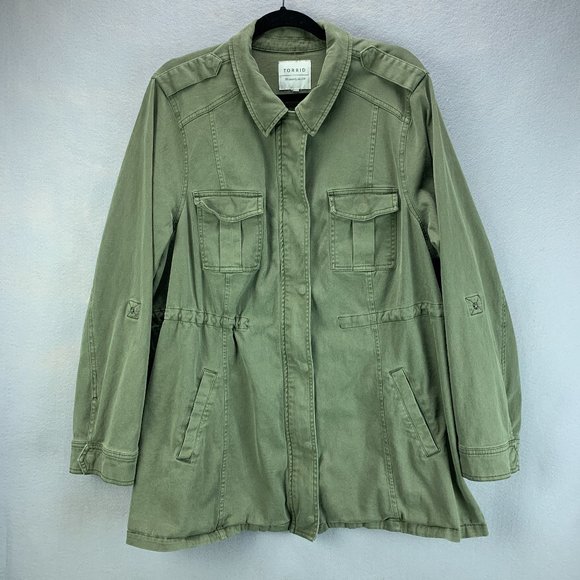torrid Jackets & Blazers - Torrid Jacket Womens 2X Green Utility Twill Anorak Lightweight Roll Tab Sleeve